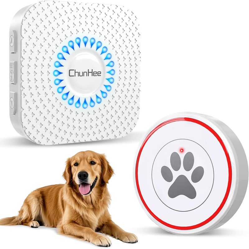 Wireless Dog Door Bell, Smart Dog Potty Training to Go Outside Light Touch Activation Doggy to Ring to Go Potty Train, Adjustment Volume 55 Ringtones, Includes 1 Dog Buttons and 1 Receivers